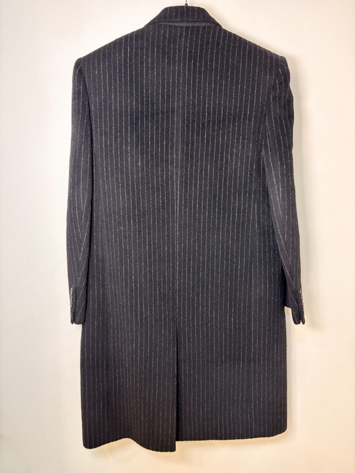 Saint Laurent Striped Peak Lapel Long Coat — front
