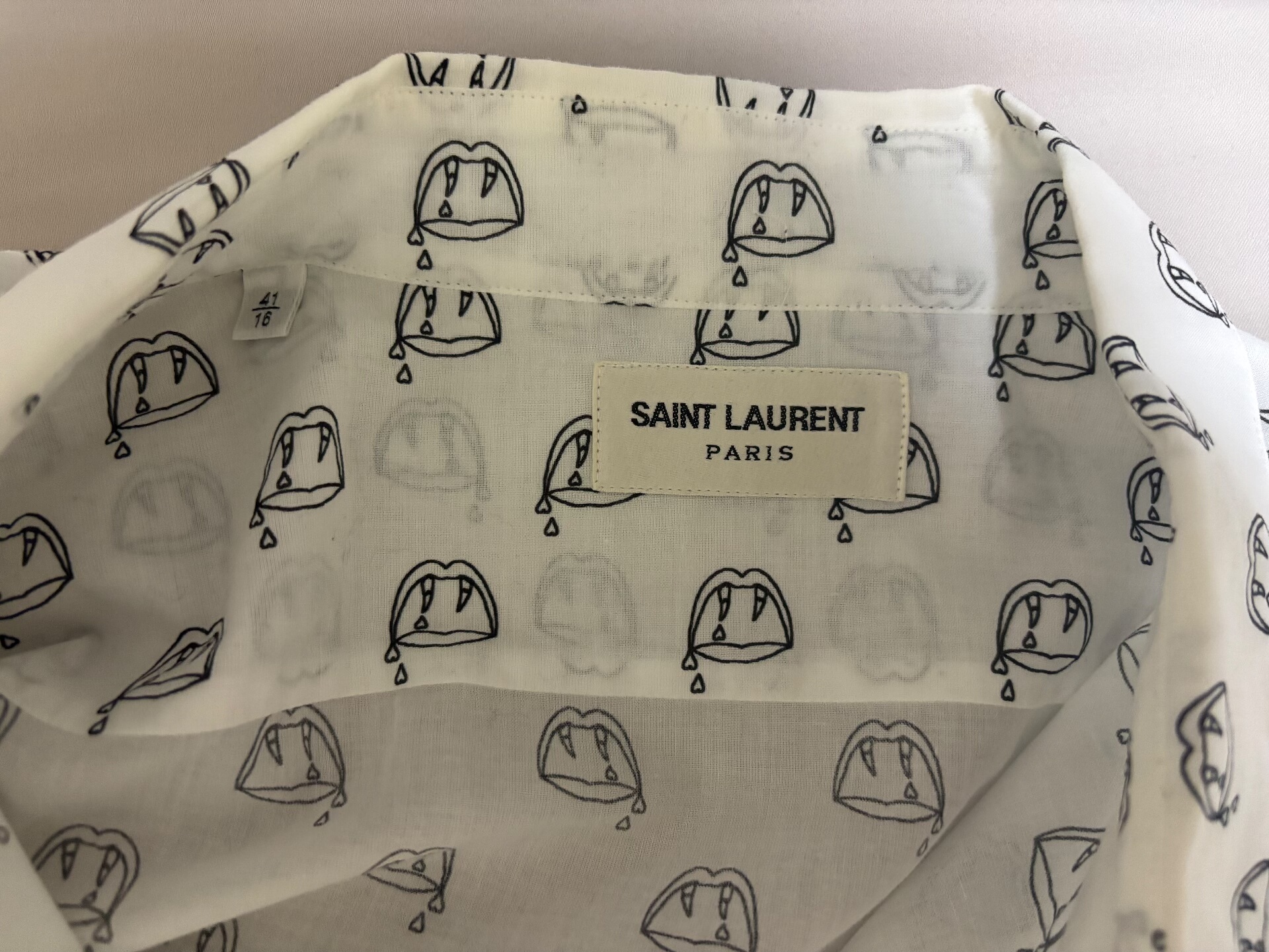 Saint Laurent White Black Pattern Shirt — detail