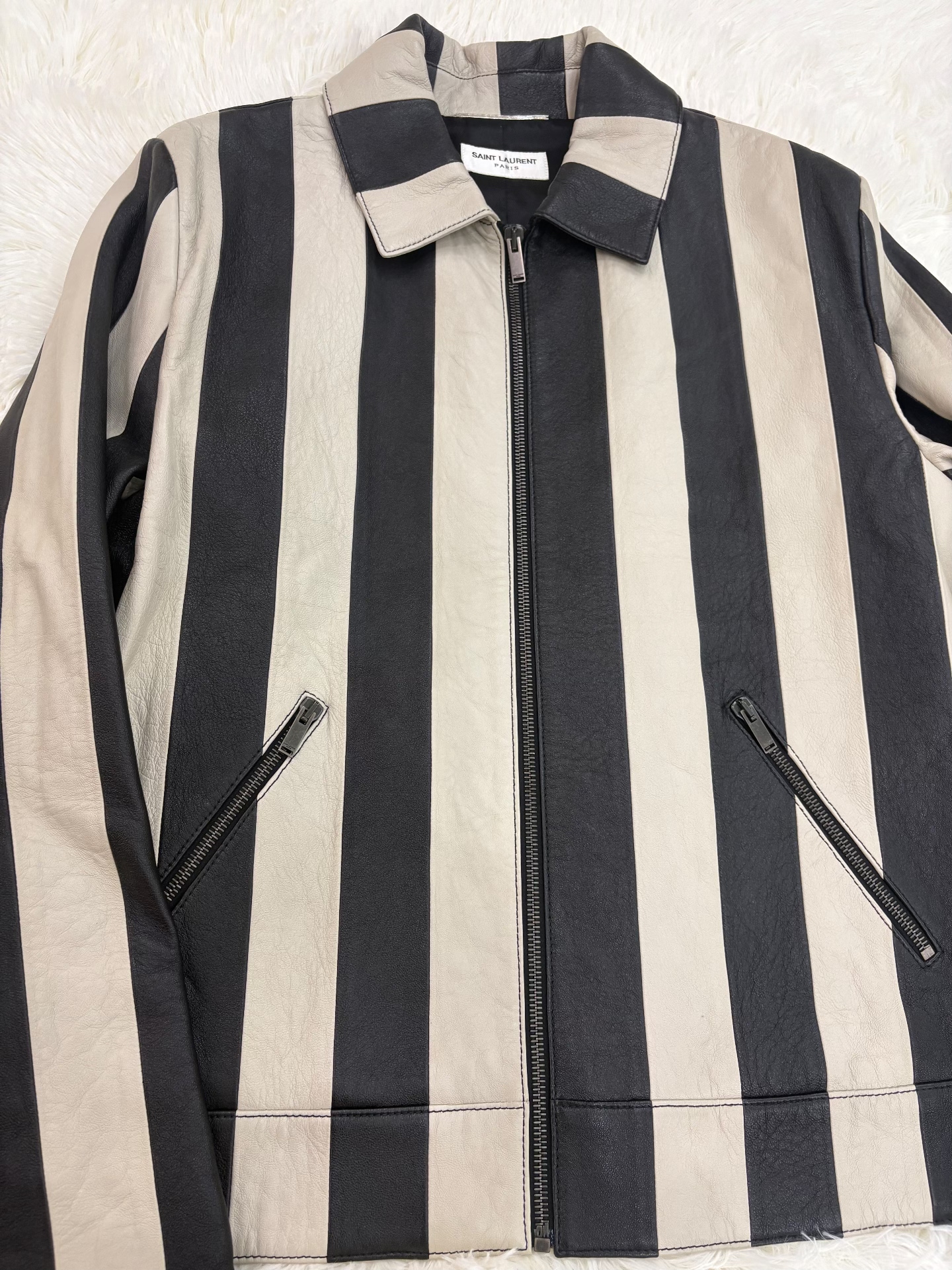 Saint Laurent Lambskin Black White Striped Jacket — back