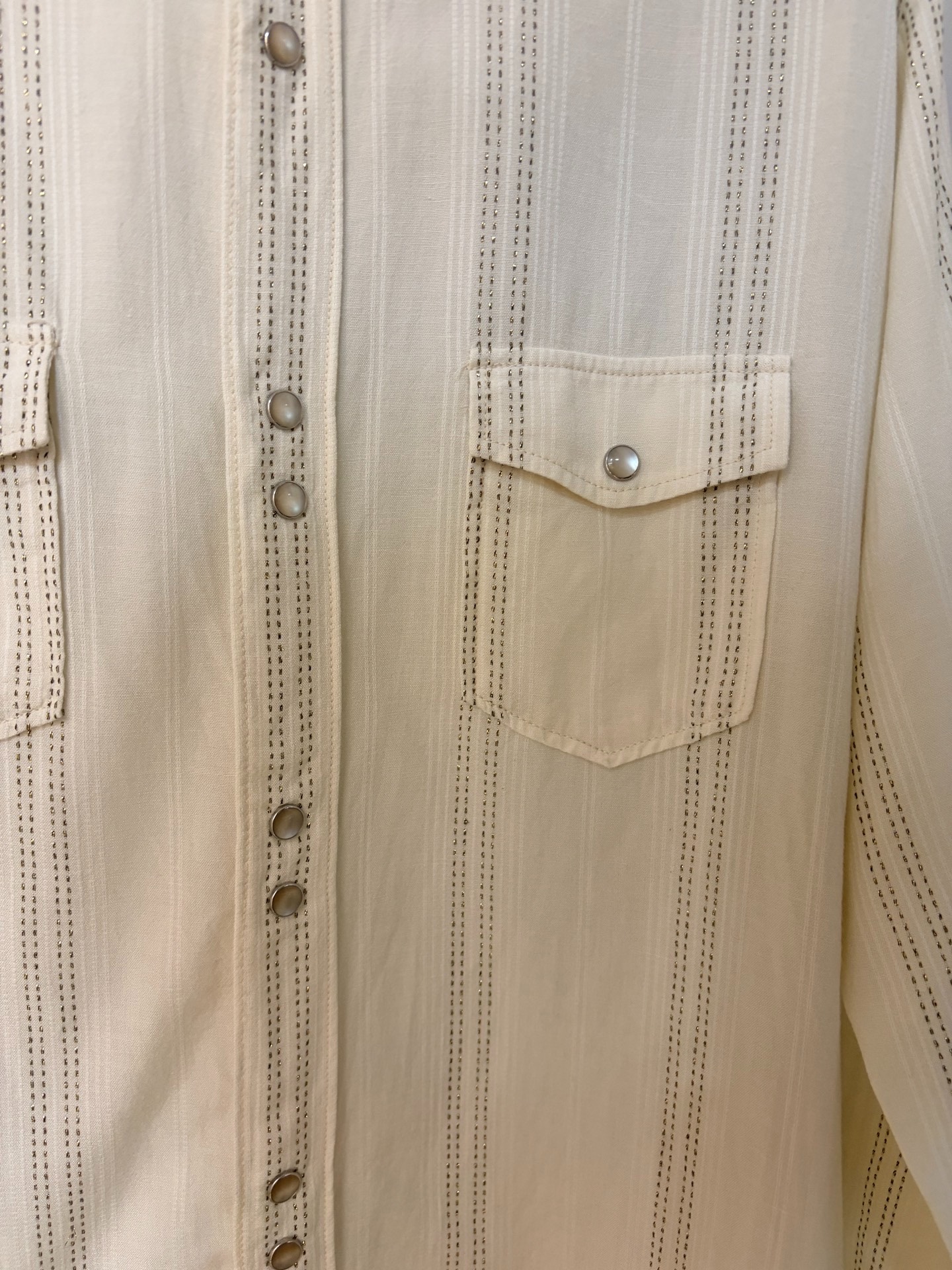 Saint Laurent Cream Metallic Stripe Shirt — detail