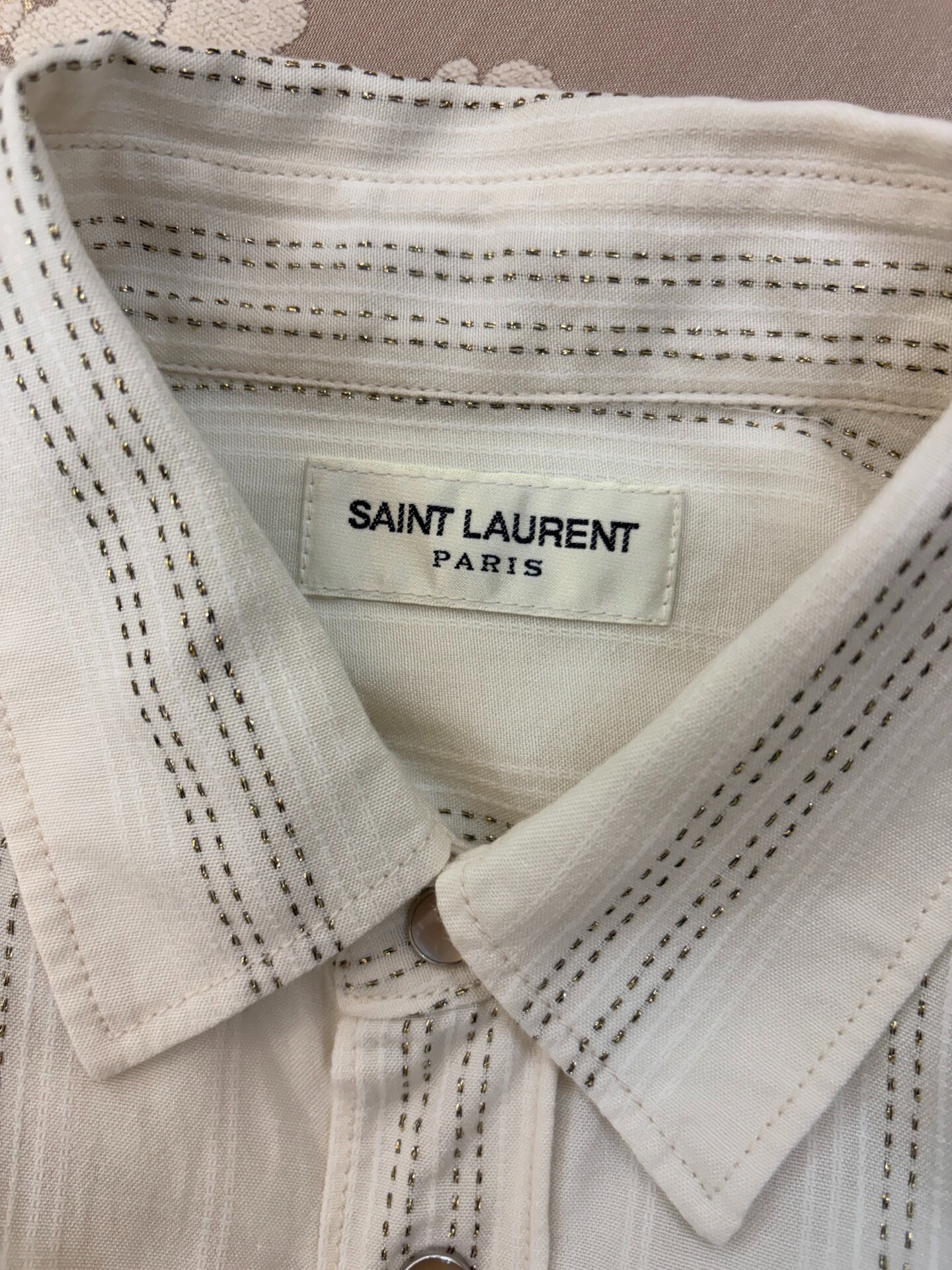 Saint Laurent Cream Metallic Stripe Shirt — label