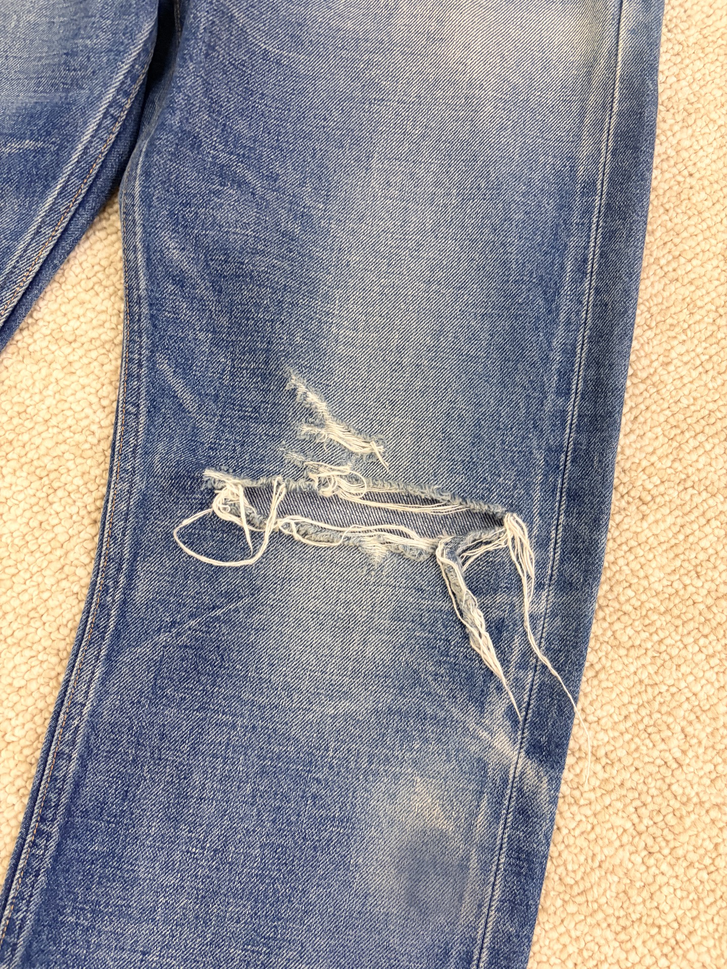 Celine Straight-Leg Knee-Cut Distressed Jeans — back