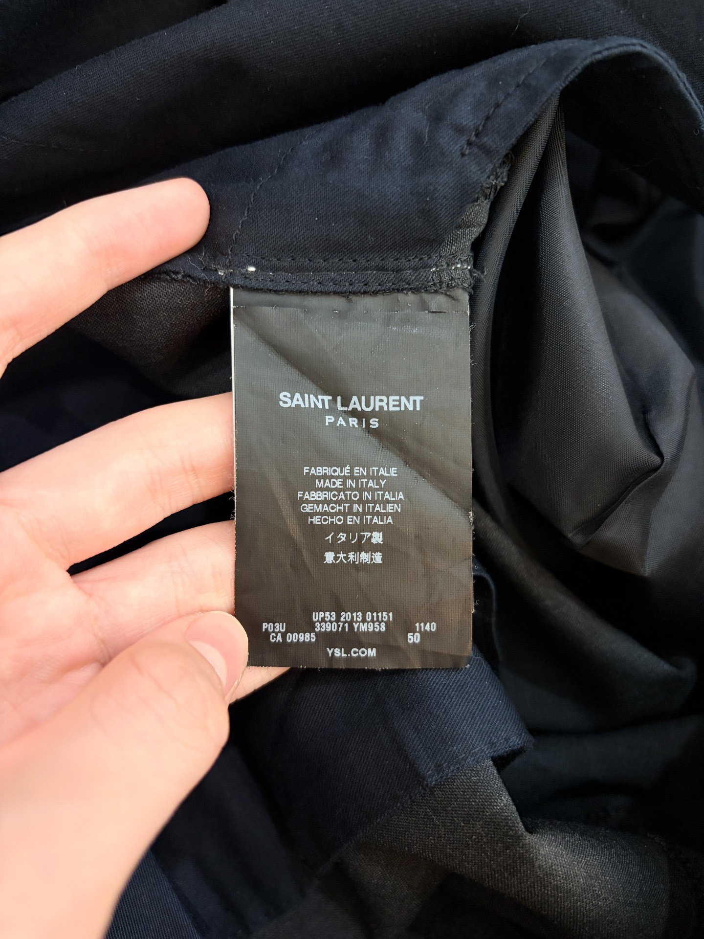 Saint Laurent SLP Wool Straight-Leg Suit Pants — label