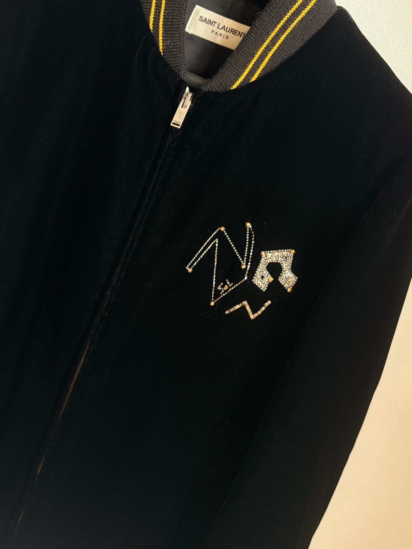 Saint Laurent 19FW Varsity Velvet Jacket — detail