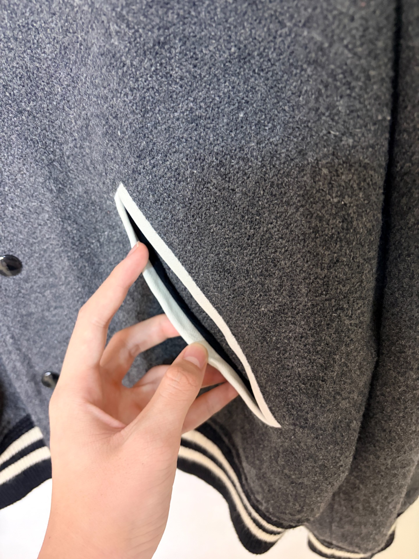 Saint Laurent Gray Wool Baseball Jacket — detail