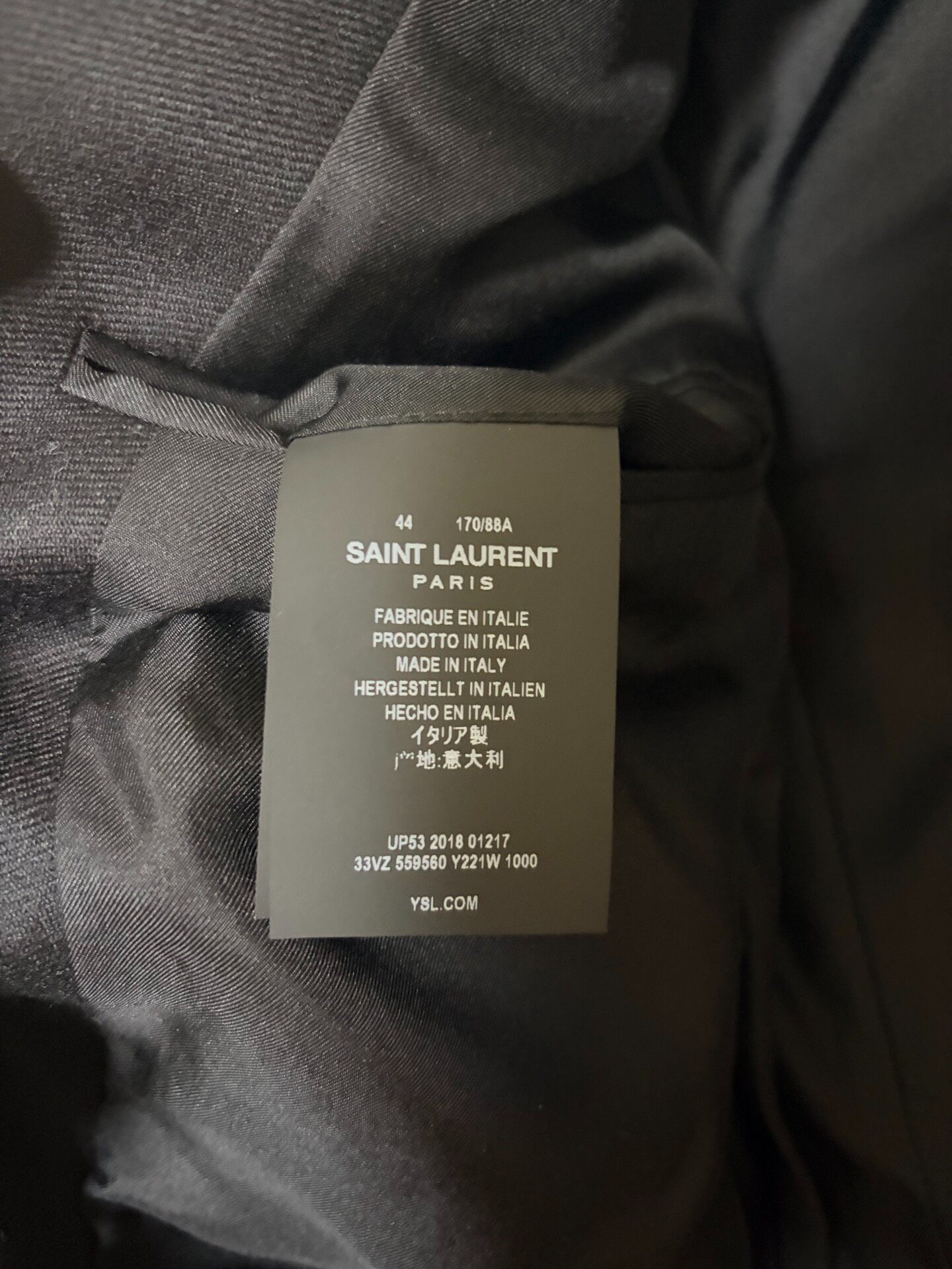 Saint Laurent Shawl Collar Wool Blazer — label