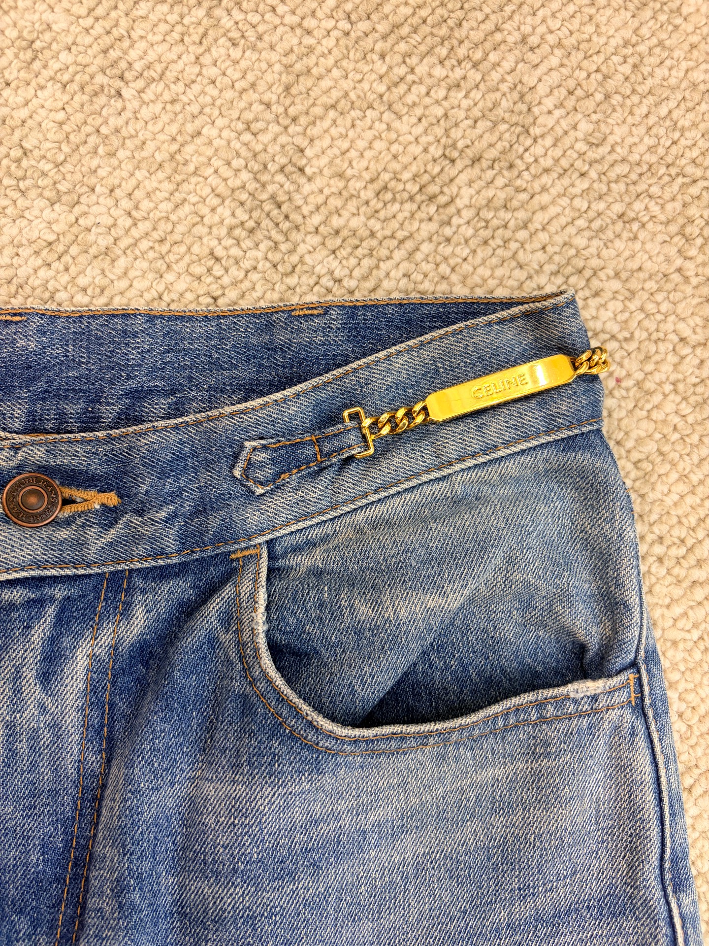 Celine 22FW Margaret Gold Chain Jeans — detail