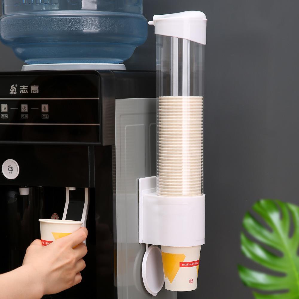 杯子收纳置物架挂墙上一次性杯子架自动取杯器饮水机放纸杯水杯。图片