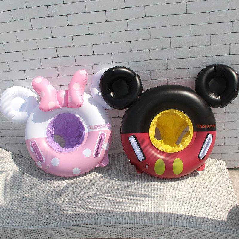 儿童卡通粉色蝴蝶结妮妮女宝宝游泳圈可爱加厚把手坐圈男泳圈