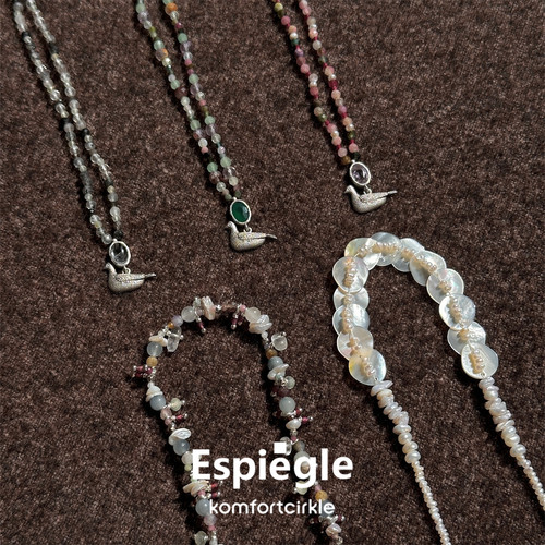 ESPIEGLE 新品浆果天然石编织栖息飞鸟项链贝壳编织锁骨链叠戴