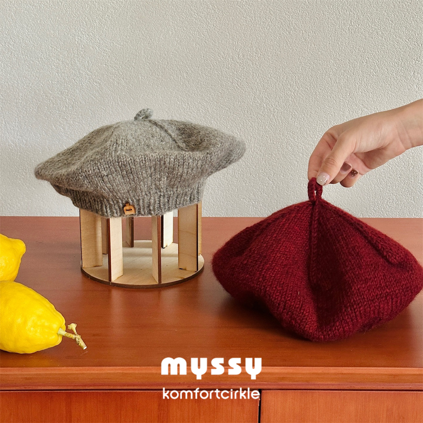 MYSSY 贝雷帽芬兰纯手工羊毛针织毛线帽子女复古时尚画家南瓜帽