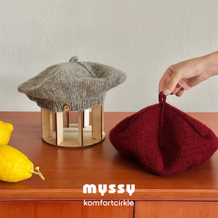 MYSSY 贝雷帽芬兰纯手工羊毛针织毛线帽子女复古时尚画家南瓜帽