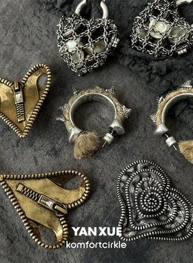 YANXUE x TRINITE联名系列 做旧银镂空链条桃心锁耳环蝴蝶结耳夹