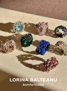 LORINA 法式中古气质高级感彩色天然石手工编织经典戒指叠戴指环