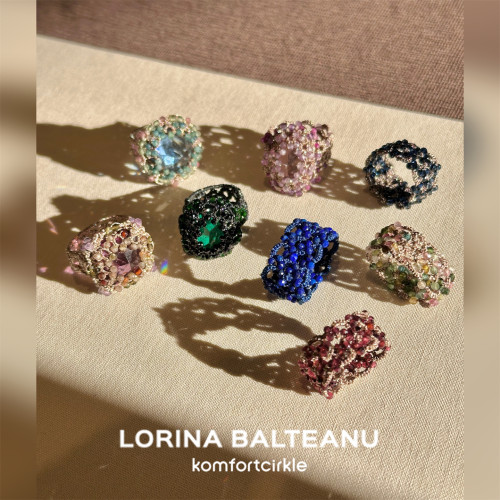 LORINA 法式中古气质高级感彩色天然石手工编织经典戒指叠戴指环