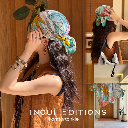 INOUI EDITIONS 65*65热带椰树印花方巾丝巾披肩轻薄26春夏新品