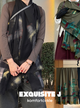 Exquisite J 意大利品牌 Z505拼色拼接羊毛莫代尔围巾大披肩