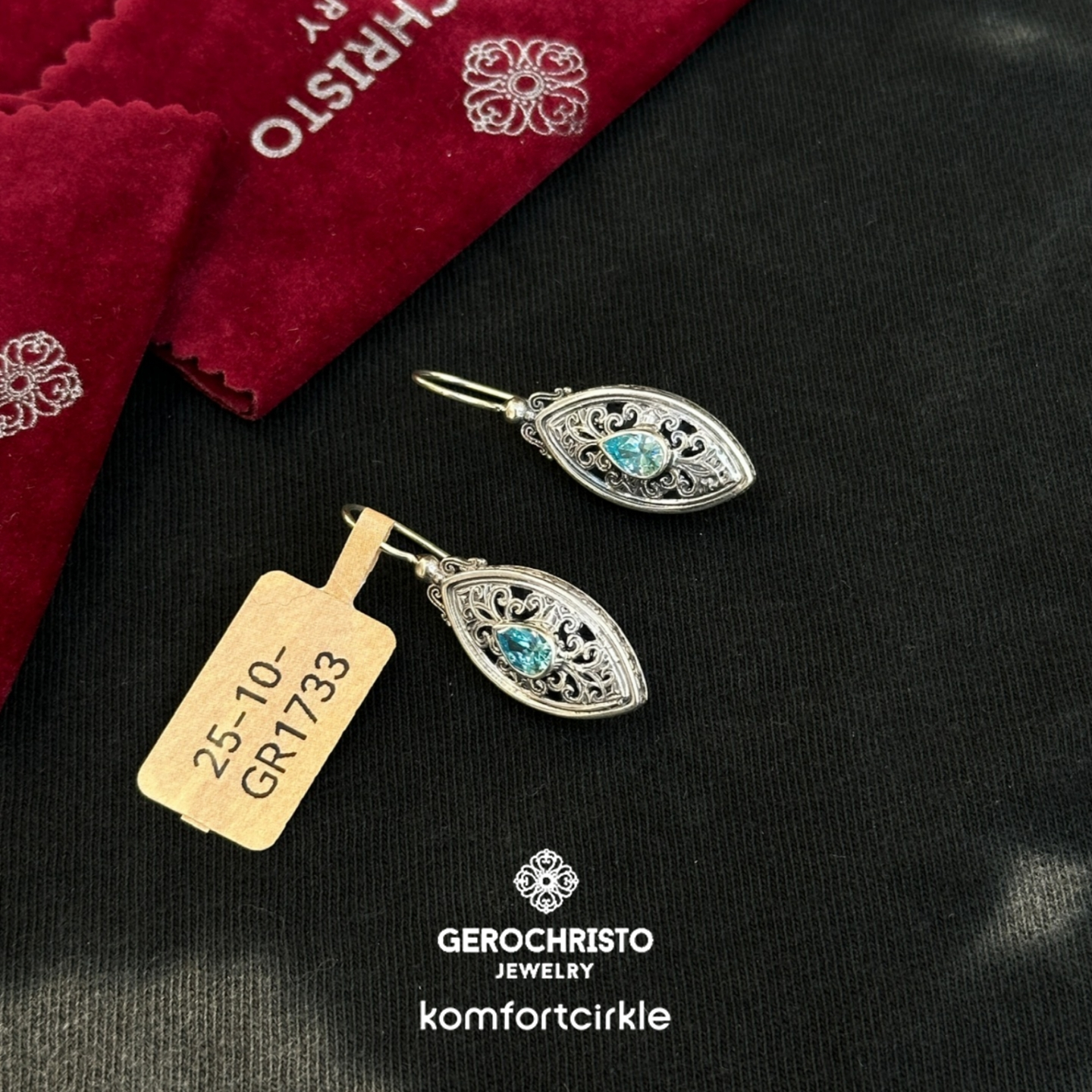 GEROCHRISTO GR1733眼睛锆石耳环 925纯银镂空雕刻长款耳钩