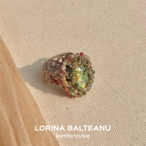 LORINA Custom戒指 法式中古气质高级天然半宝石手工编织叠戴指环
