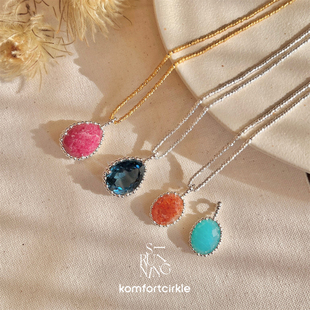 NING SIRUI 水滴椭圆天然石吊坠车花碎银子素链项链 定制 自留推荐