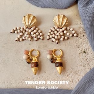 TENDER SOCIETY 贝壳串珠流苏耳坠 木珠陶罐串珠耳环女新款