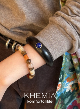 KHEMIA Chevron弦影手镯 原创设计高级黑檀木青金石开口手环