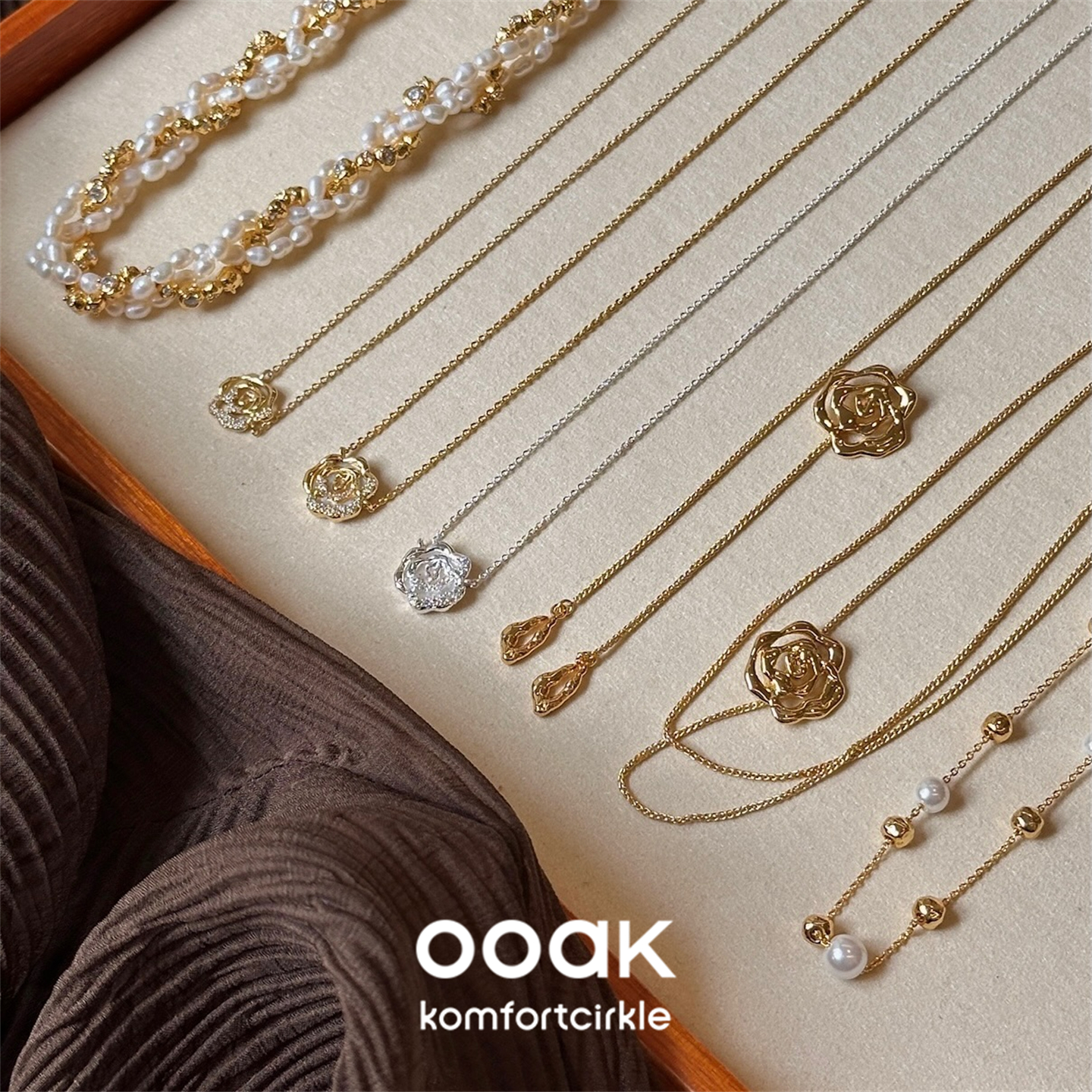 OOAK界格 绽放玫瑰白贝母珍珠长项链气质温柔锁骨链轻奢颈链叠戴