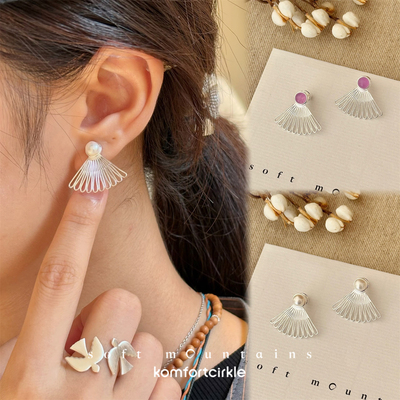 soft mountains软山 Petals花瓣耳钉 纯银珍珠紫海蓝宝耳环