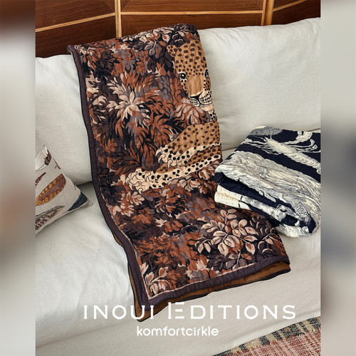 INOUI EDITIONS 140*190古典星座丛林猎豹印花多用盖毯纯棉午休毯