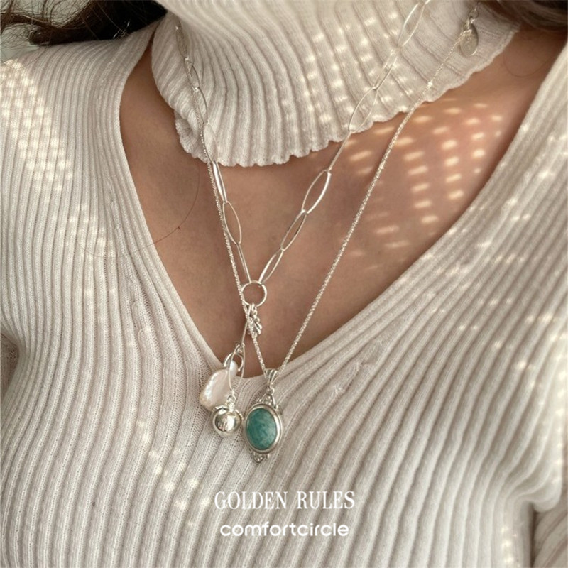 特价 GOLDEN RULES巴洛克珍珠小圆球绿松石雕刻吊坠金银链条项链