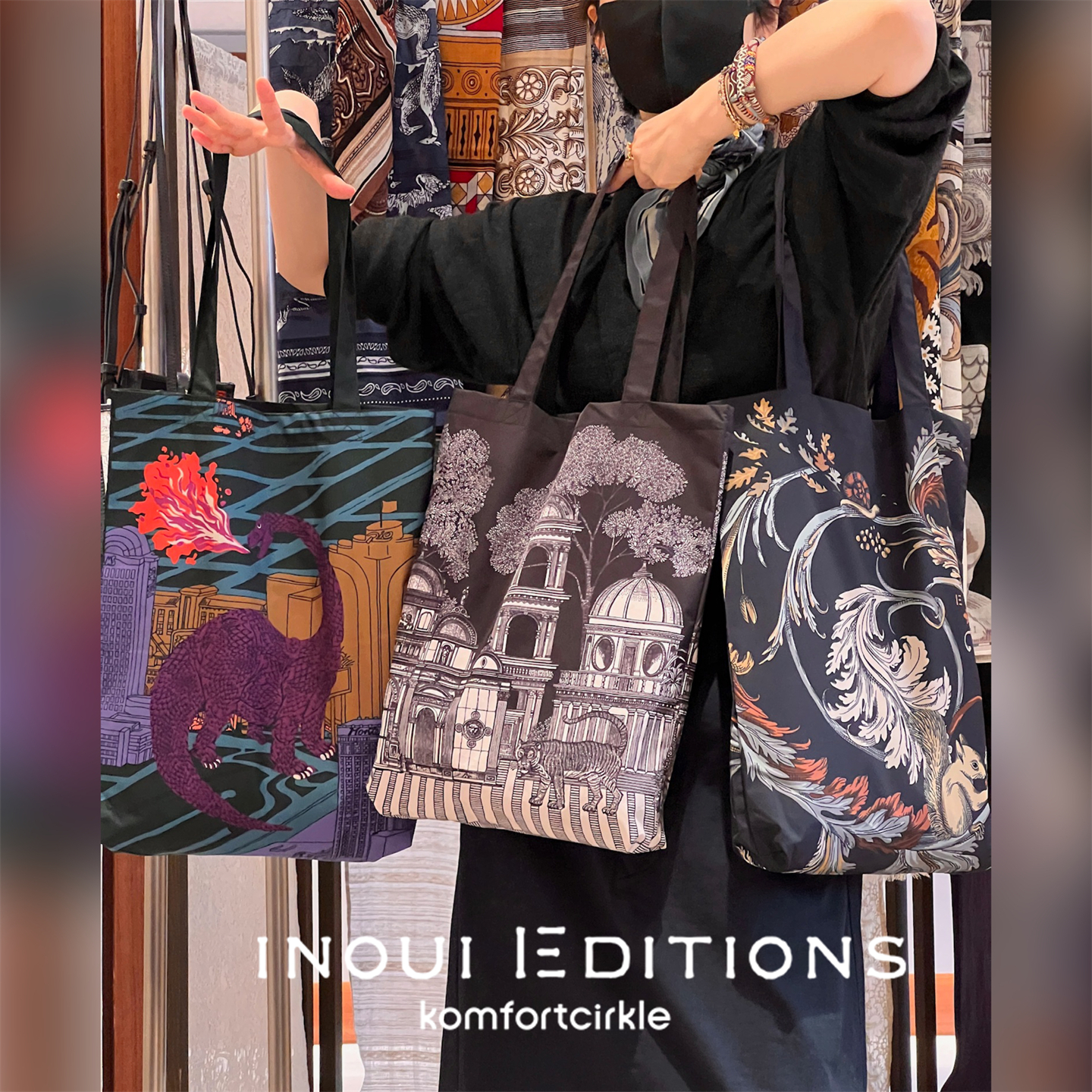 INOUI EDITIONS 印花购物袋托特包 法国时尚便携折叠单肩手提包