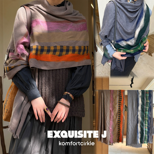 Z503拼色拼接羊毛莫代尔围巾大披肩 意大利品牌 Exquisite