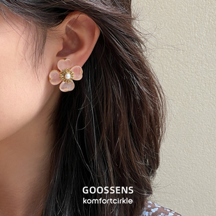 GOOSSENS 轻奢复古经典 四叶草耳钉天然水晶耳夹earring 法式