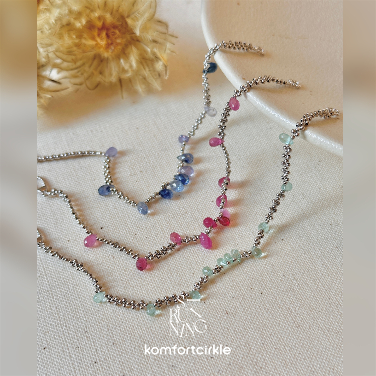 SIRUI NING shimmering天然石水滴吊坠K金手链轻奢高级感叠搭