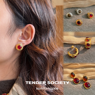 TENDER SOCIETY 刻纹琉璃木纹石耳钉耳坠复古肌理耳圈轻盈耳饰