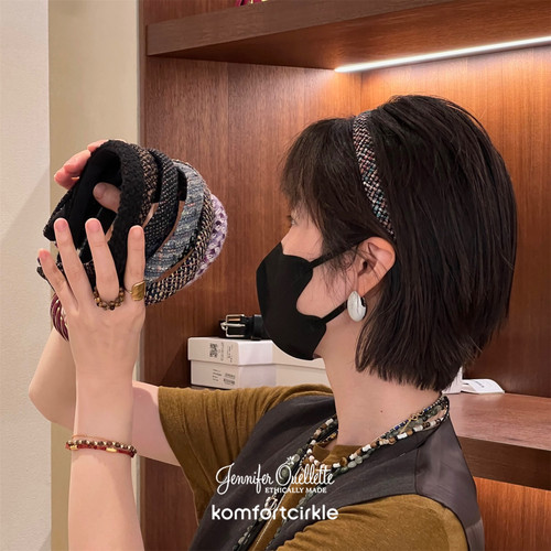 特价 Jennifer Ouellette 25春夏粗花呢蝴蝶结细宽发箍头饰