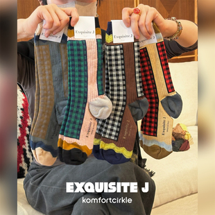 CA72拼色拼接条纹中筒袜子 意大利品牌 Exquisite