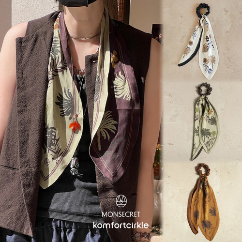 自留推荐 MONSECRET 棕榈寻踪发带 双面印花可拆卸丝巾包挂多用
