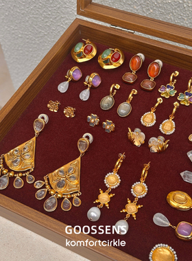 GOOSSENS 法式轻奢色彩水晶耳钉经典幸运四叶草罂粟花耳环耳饰