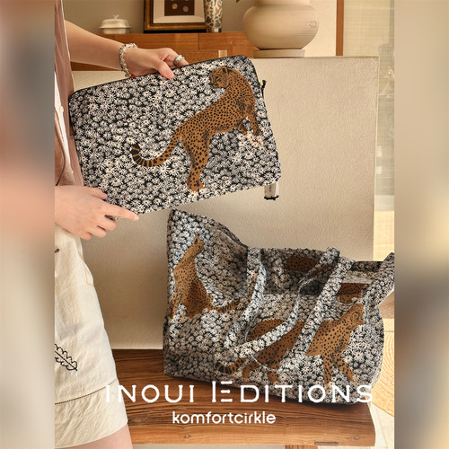 INOUI EDITIONS 豹纹小雏菊电脑包托特包复古印花购物袋通勤