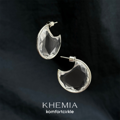 KHEMIA 天然白水晶Puro耳环 原创小众设计轻奢净月耳饰银镀金礼物