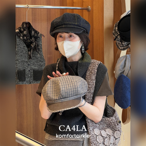 CA4LA ZKN02713格纹南瓜帽 26秋冬复古文艺拼接帽檐八角报童帽