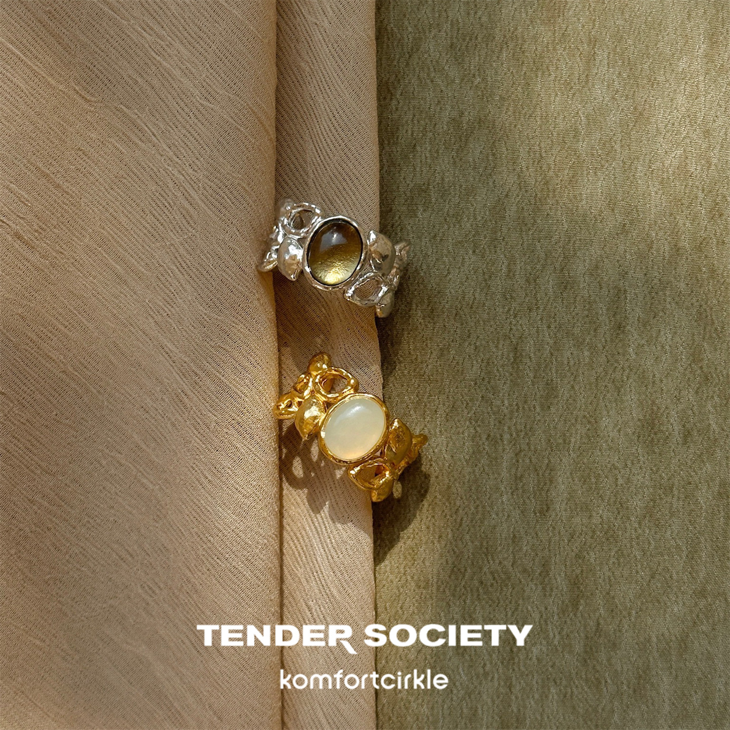 TENDER SOCIETY 柠檬镂空镶宝石戒指 复古高级感简约环形开口指环