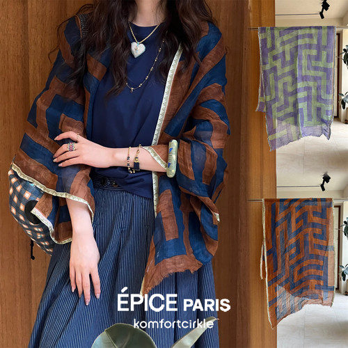 EPICE 26春夏新品 60*180迷宫印花披肩大围巾丝巾春夏轻薄