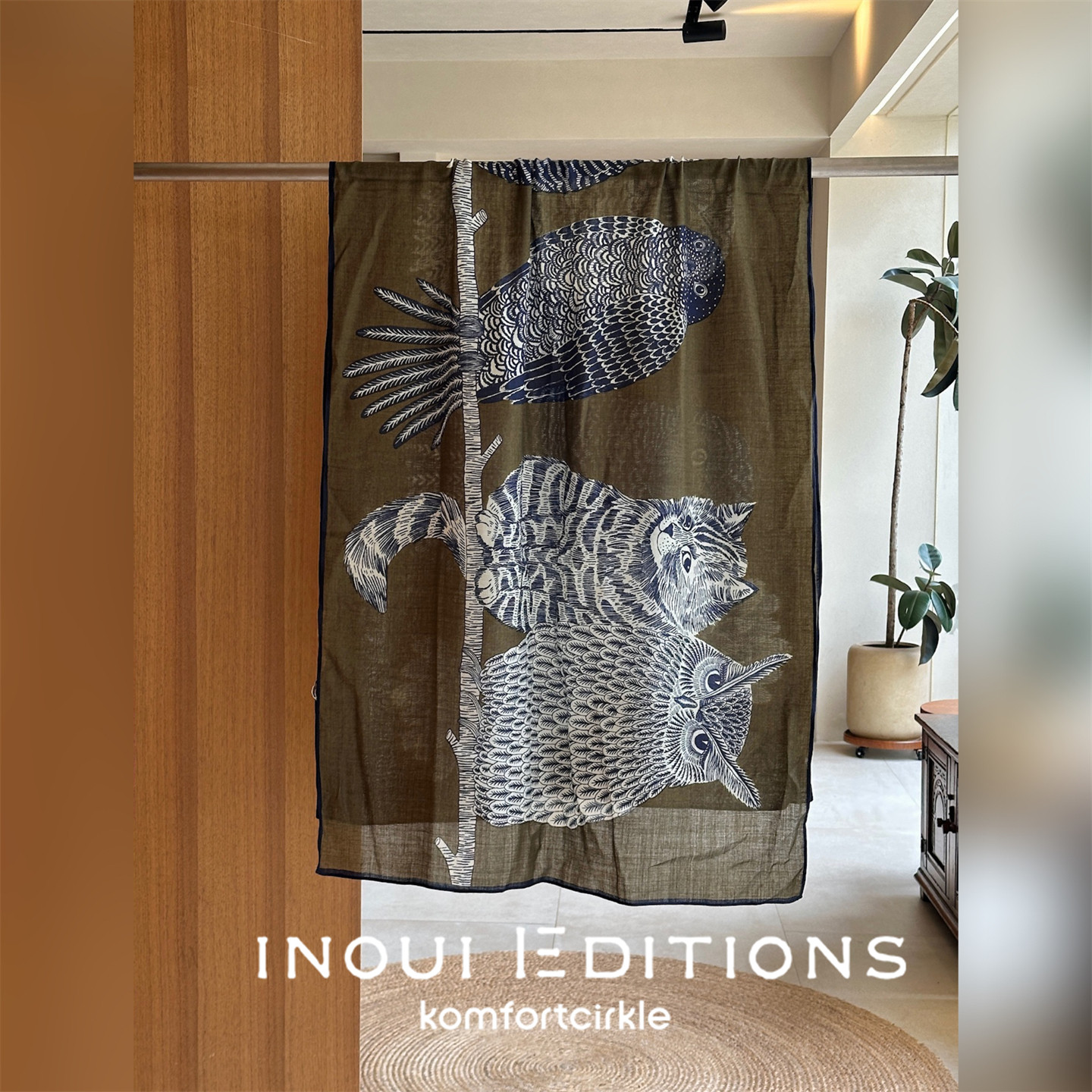 INOUI EDITIONS 80*90橄榄绿猫头鹰丝巾大围巾印花羊毛披肩26秋冬