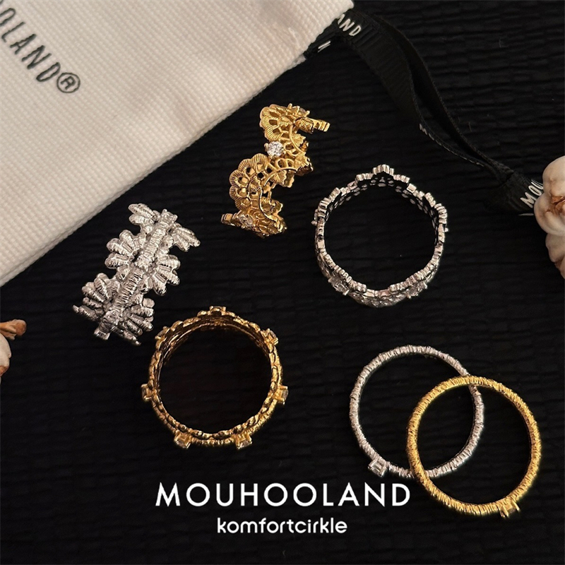 Mouhooland暮后之地 蕾丝藤曼刺绣戒指细戒原创设计感食指戒指环