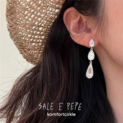 SALE E PEPE 胡椒盐 925纯银眼泪耳环原创设计小众长款造型感耳饰