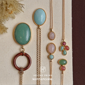 HELENE PRIME 项链天然石吊坠高级锁骨链毛衣链法国小众手工制作