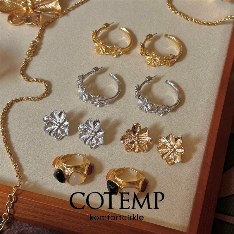 COTEMP 雪花纹肌理感金属花朵圆环耳钉彩宝耳环现代摩登精致奢华