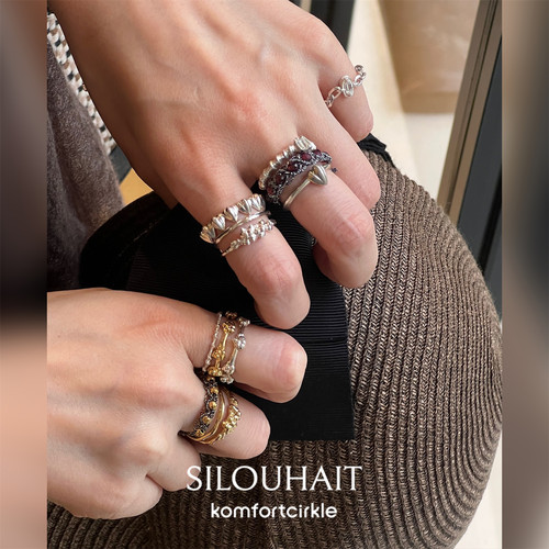 特价 SILOUHAIT 韩国小众线条基础款戒指925纯银设计感叠戴指环